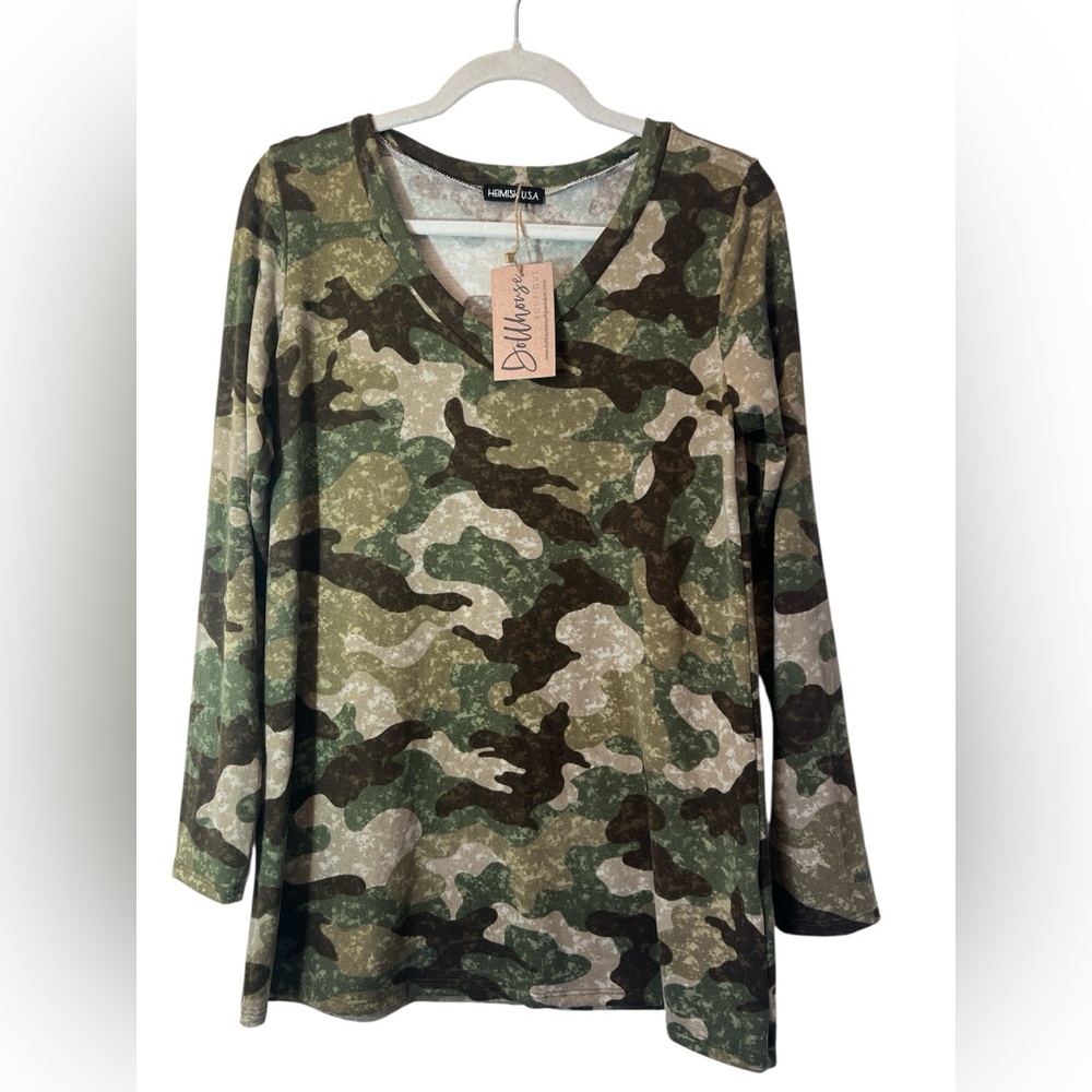 Heimish U.S.A. Women Camouflage Long Sleeve Top Size S Green Streetwear Boutique
